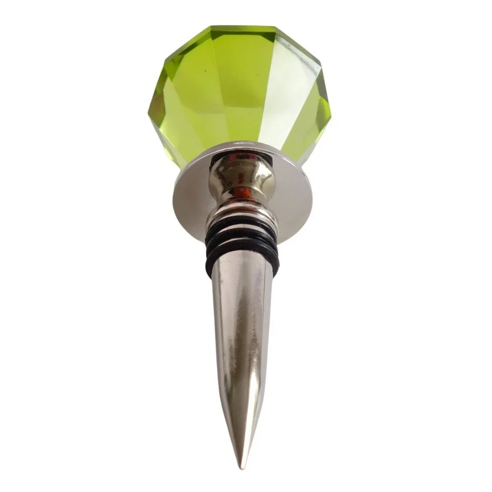 Large‎ Chartreuse Yellow Faceted Glass Wine Bottle Stopper 5 1/2 Inches